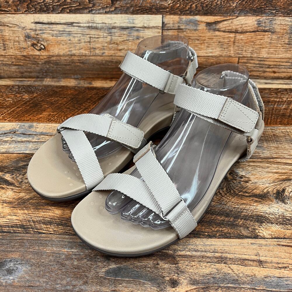 Vionic Candace Flat Strappy Sandals Tan Women's 8.5 Adjustable Shoes Comfort